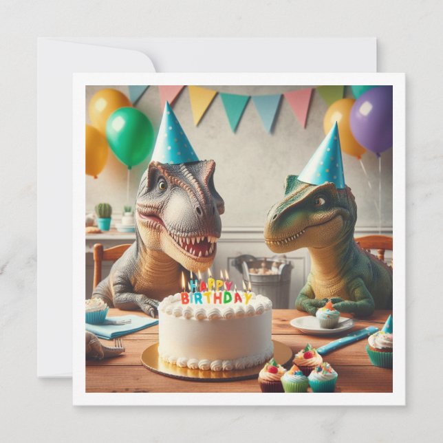 Invitación de cumpleaños de dinosaurio, para fiest (Anverso)