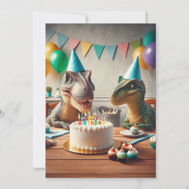 Invitación de cumpleaños de dinosaurio, para fiest (Anverso)