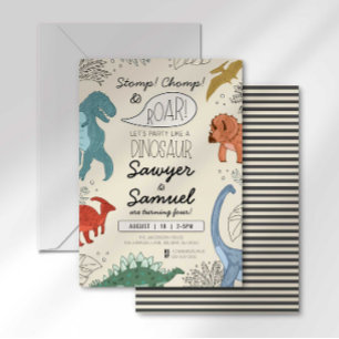 Invitación de cumpleaños de dinosaurio para gemelo