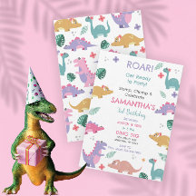 Invitación de cumpleaños de dinosaurio para niñas 