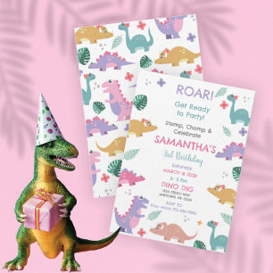 Invitación de cumpleaños de dinosaurio para niñas