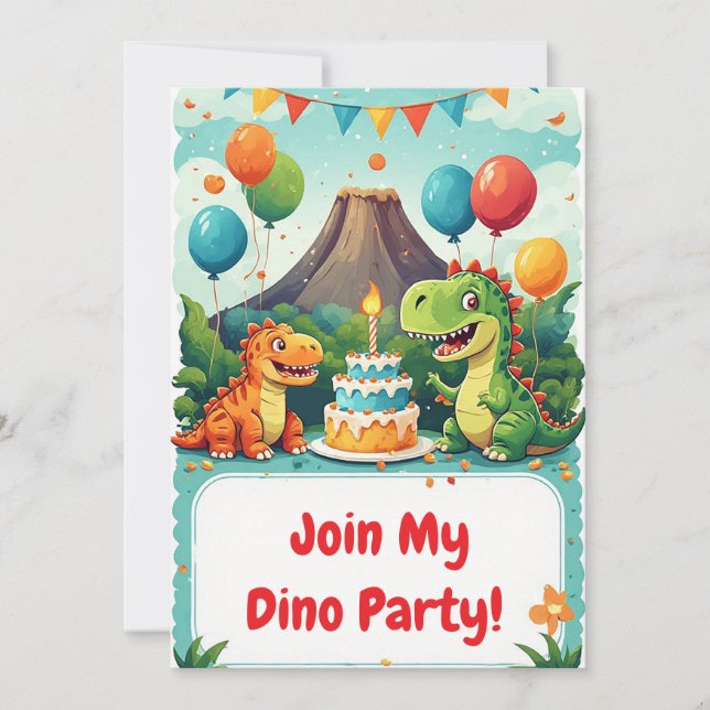 Invitación de cumpleaños de dinosaurio para niños  (Anverso)