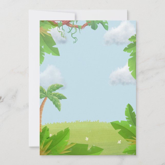 Invitación de cumpleaños de dinosaurio para segund (Reverso)