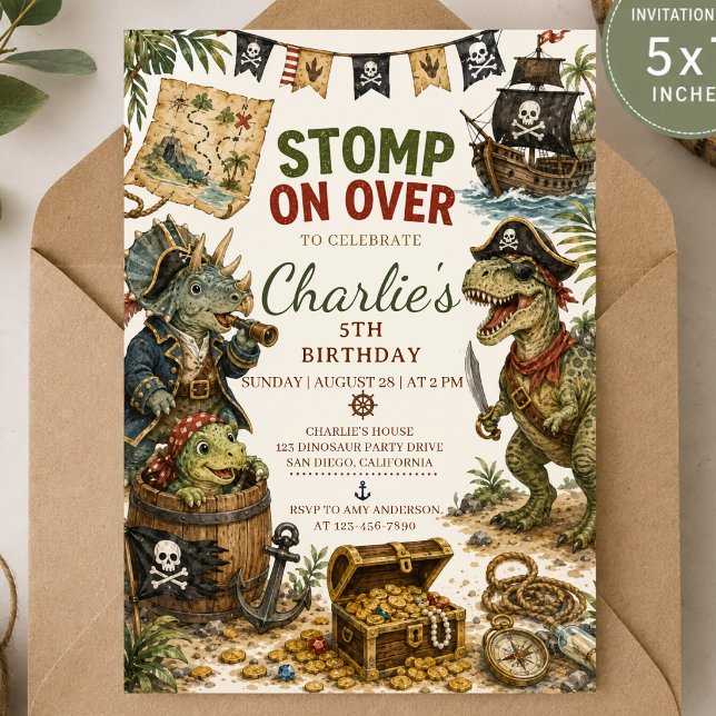 Invitación de cumpleaños de dinosaurio pirata (Subido por el creador)