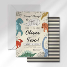 Invitación de cumpleaños de dinosaurio PISOTEA, MA