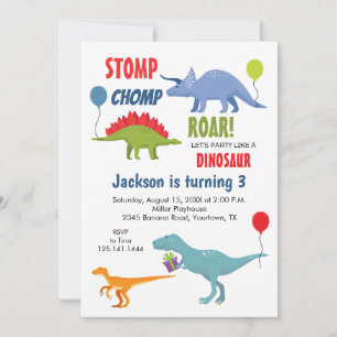 Invitación de cumpleaños de dinosaurio pisotea rug