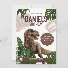 Invitación de cumpleaños de dinosaurio realista ed