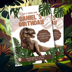 Invitación de cumpleaños de dinosaurio realista ed