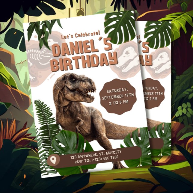Invitación de cumpleaños de dinosaurio realista ed (Subido por el creador)