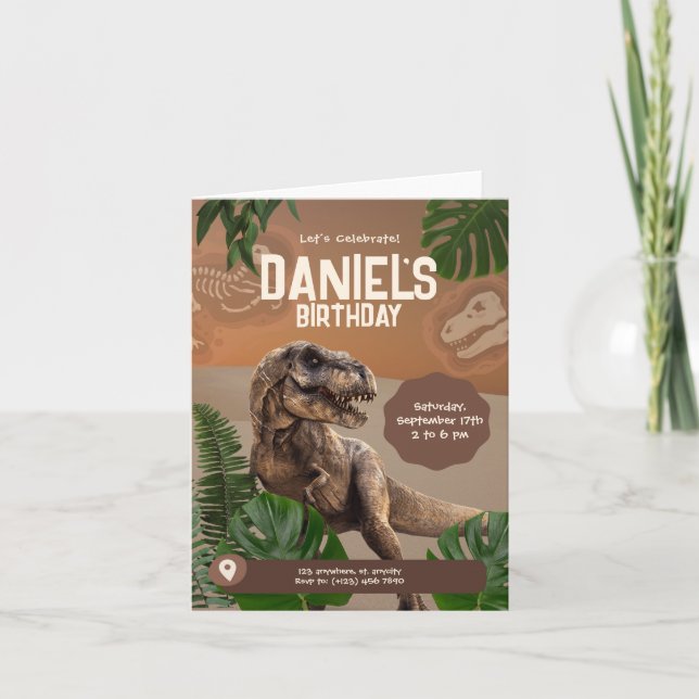 Invitación de cumpleaños de dinosaurio realista ge (Anverso)