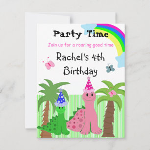 Invitación de cumpleaños de dinosaurio rosa para n