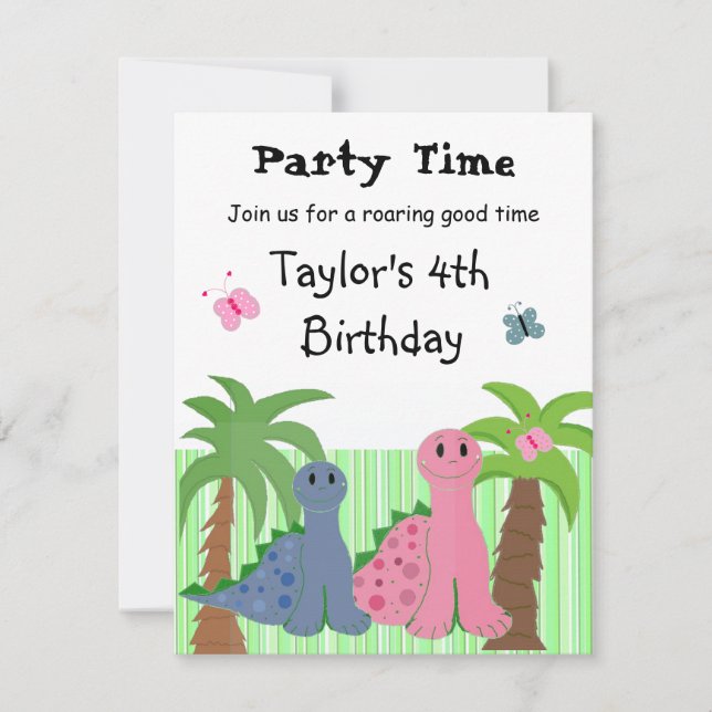 Invitación de cumpleaños de dinosaurio rosa para n (Anverso)