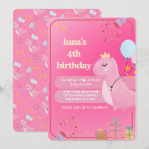 Invitación de cumpleaños de dinosaurio rosa person