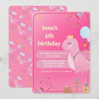 Invitación de cumpleaños de dinosaurio rosa person