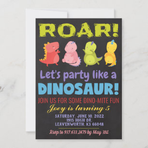 Invitación de cumpleaños de dinosaurio rugiente
