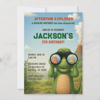 Invitación de cumpleaños de dinosaurio rugiente