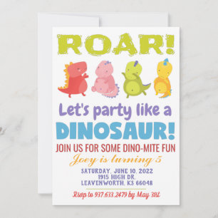 Invitación de cumpleaños de dinosaurio rugiente