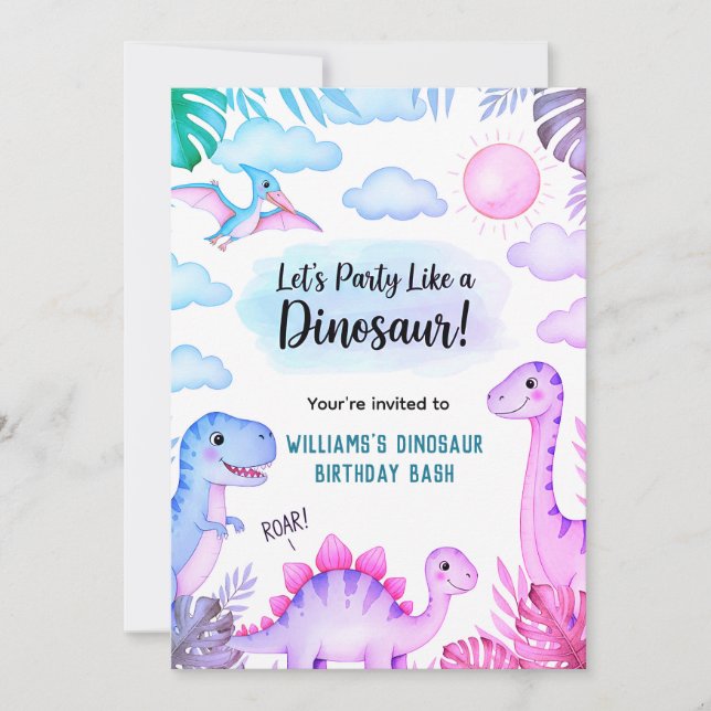 Invitación de cumpleaños de dinosaurio rugiente (Anverso)
