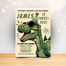 Invitación de cumpleaños de dinosaurio Stomp Chomp