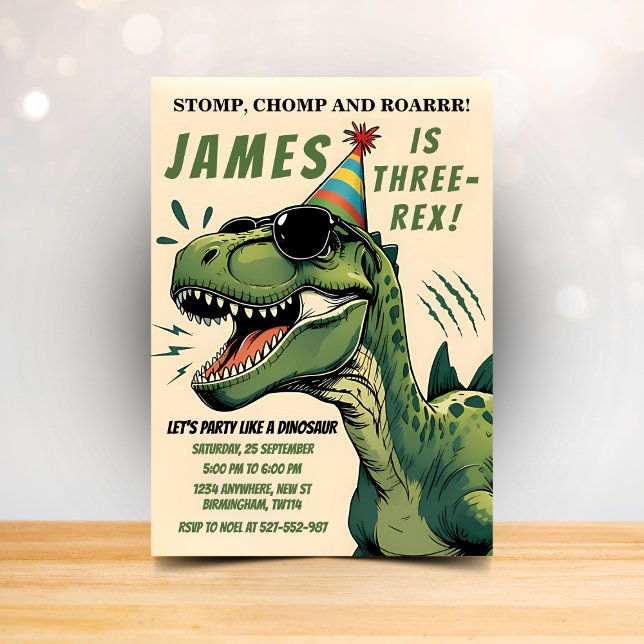 Invitación de cumpleaños de dinosaurio Stomp Chomp (Subido por el creador)