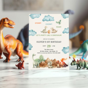 Invitación de cumpleaños de dinosaurio Stomp Chomp