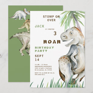 Invitación de cumpleaños de dinosaurio T-rex