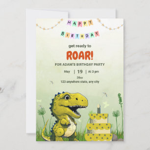 Invitación de cumpleaños de Dinosaurio T rex para 