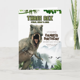 Invitación de cumpleaños de dinosaurio Tres invita