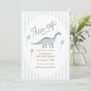Invitación de cumpleaños de dinosaurio tres veces 