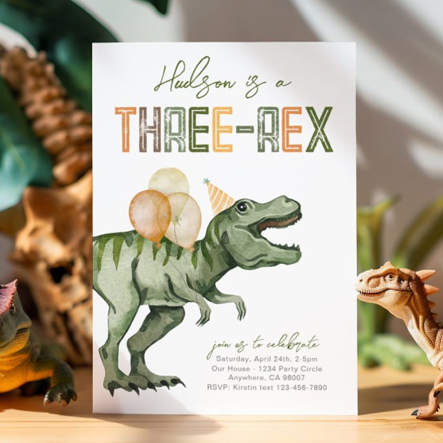Invitación de cumpleaños de dinosaurio triple (Subido por el creador)