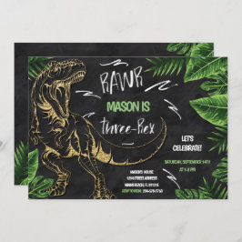 Invitación de cumpleaños de dinosaurio triple