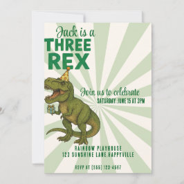 Invitación de cumpleaños de dinosaurio triple |T-R