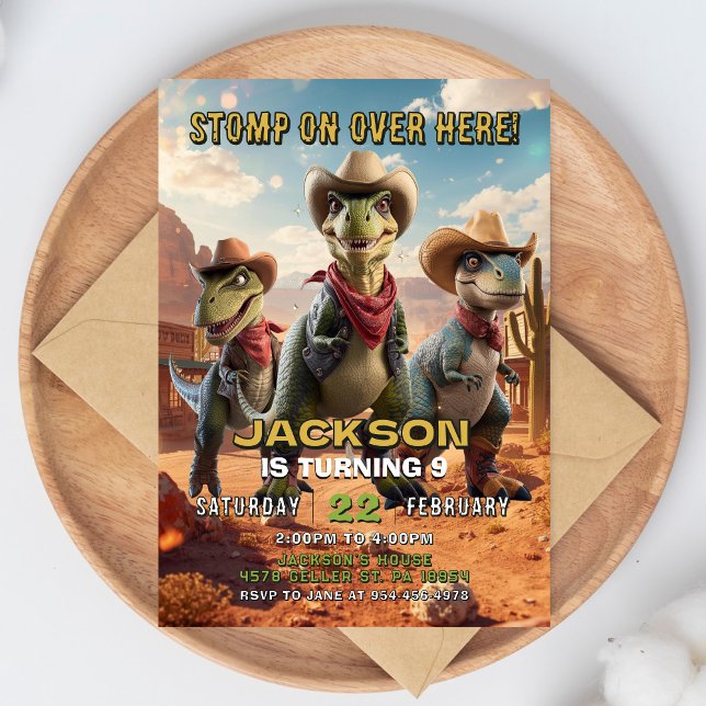 Invitación de cumpleaños de dinosaurio vaquero Inv (Subido por el creador)