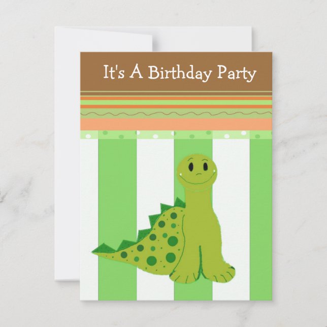 Invitación de cumpleaños de dinosaurio verde (Anverso)