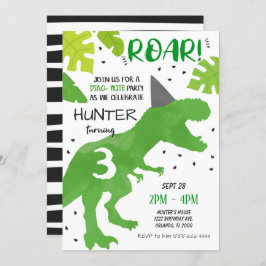 Invitación de cumpleaños de dinosaurio verde