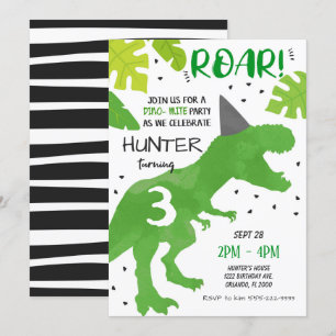 Invitación de cumpleaños de dinosaurio verde