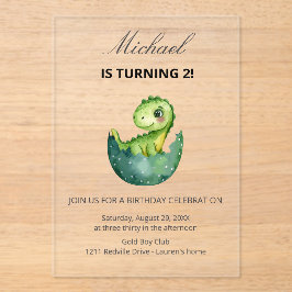 Invitación de Cumpleaños de Dinosaurio Verde Simpl