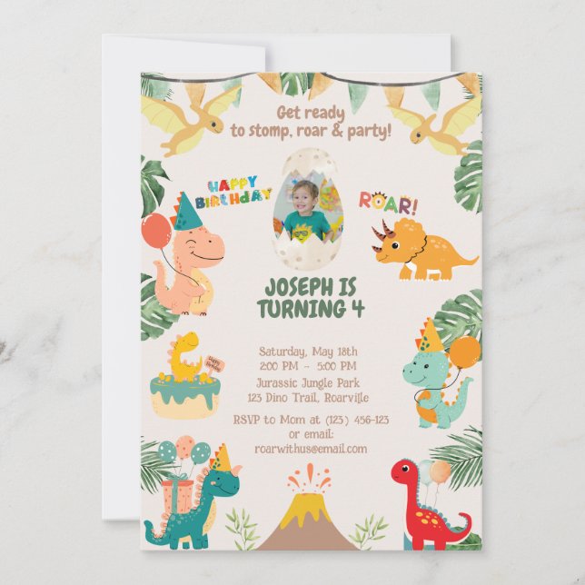 Invitación de cumpleaños de dinosaurio Wild One |  (Anverso)