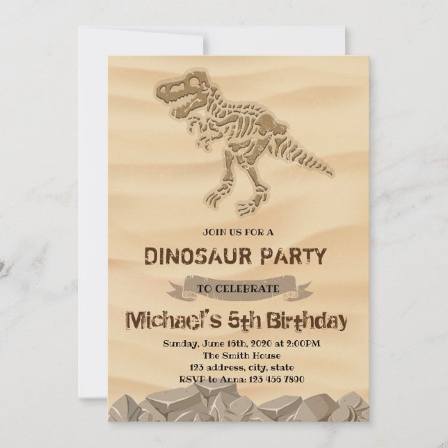 Invitación de cumpleaños de dinosaurios (Anverso)