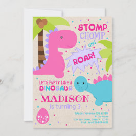 Invitación de cumpleaños de dinosaurios a un Chica