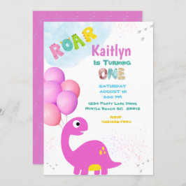 Invitación de cumpleaños de dinosaurios a un Chica