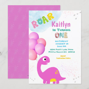 Invitación de cumpleaños de dinosaurios a un Chica