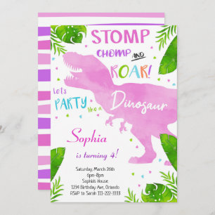 Invitación de cumpleaños de dinosaurios Chicas de 