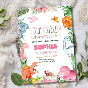 Invitación de cumpleaños de dinosaurios chicas Din