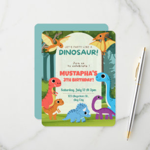 Invitación de Cumpleaños de Dinosaurios Coloridos