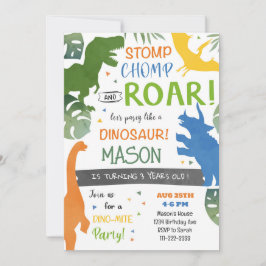 Invitación de cumpleaños de dinosaurios coloridos