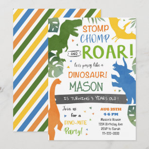 Invitación de cumpleaños de dinosaurios coloridos
