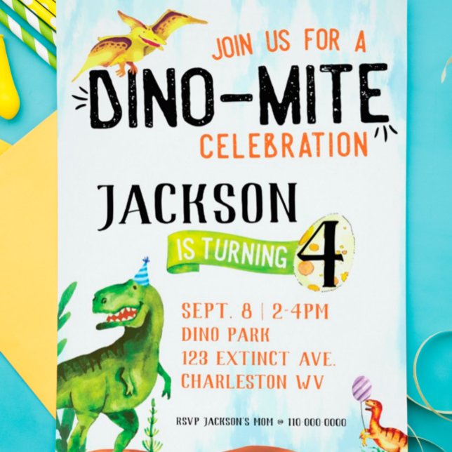 Invitación de cumpleaños de dinosaurios Dino-Mite (Subido por el creador)