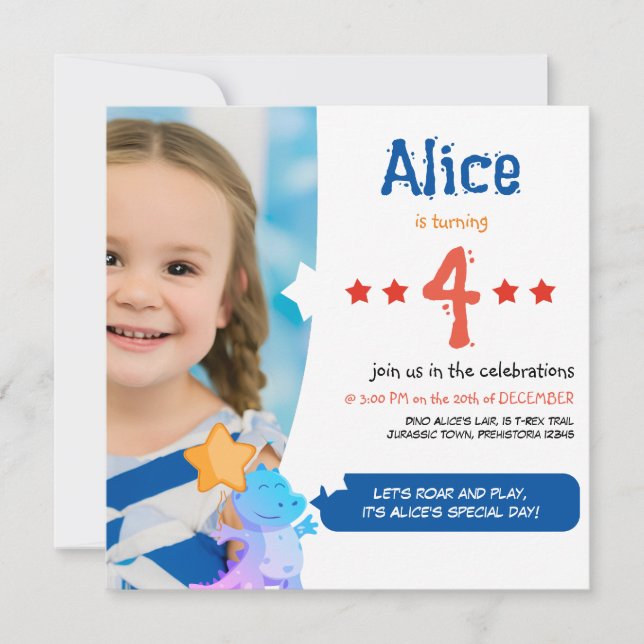 Invitación de cumpleaños de dinosaurios divertidos (Anverso)