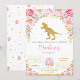 Invitación de cumpleaños de dinosaurios florales C